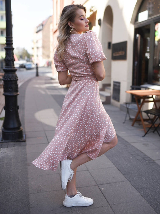 Floral Printed V-neck Dress with Ruffled Details for Women