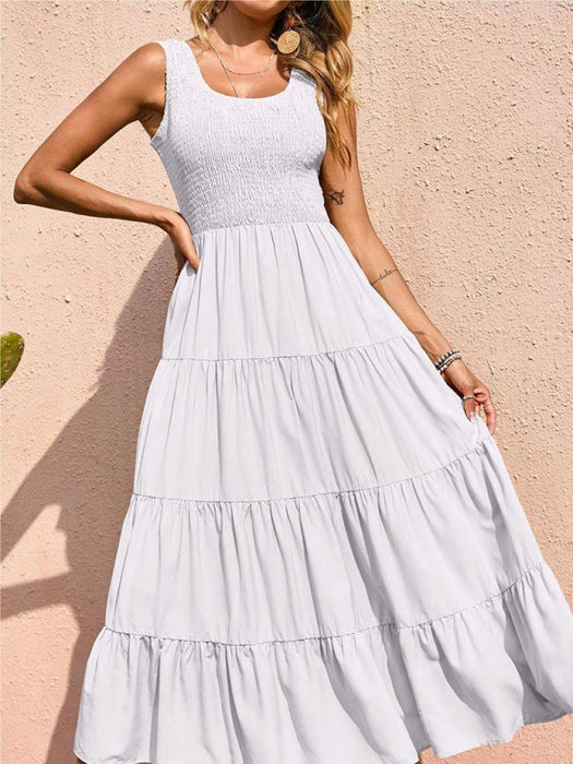 Elegant Pleated Swing Dress in Solid Color for Fashionable Ladies