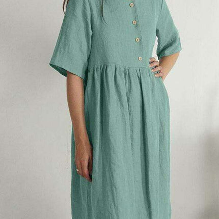 Casual Chic: Sleeveless Cotton Linen Dress with Functional Pockets for Everyday Wear