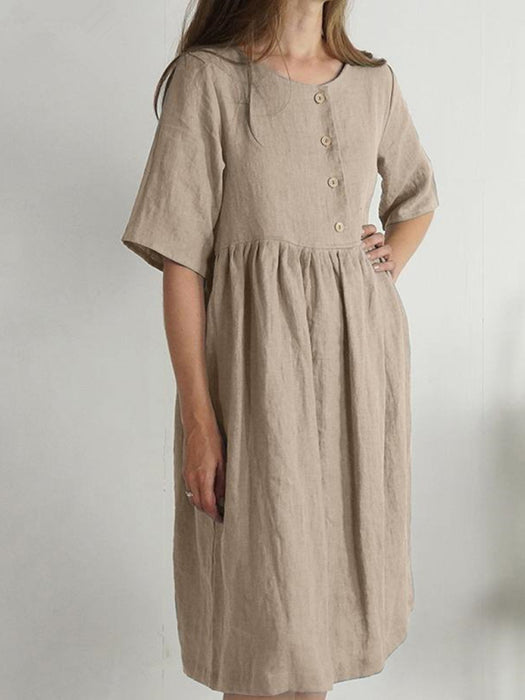 Cotton Linen Sleeveless Dress with Pockets for Casual Comfort