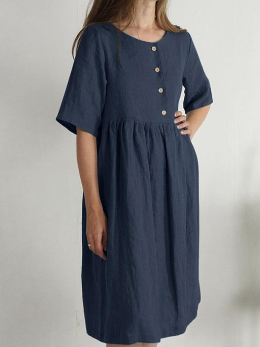 Leisure Style Sleeveless Cotton Linen Dress with Practical Pockets
