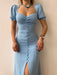 Elegant Sweetheart Neckline Midi Dress with Puff Sleeves - Versatile Chic Fashion Choice