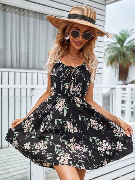 Elegant Summer Sleeveless Printed Dress with Elastic Waist Skirt
