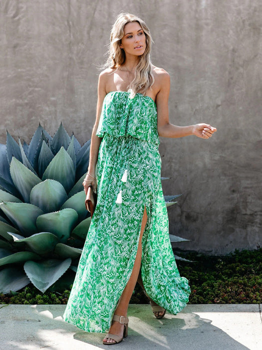 Breezy Leaf Print Bohemian Maxi Dress