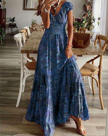 Boho Chic Floral Maxi Dress with Waist Tie