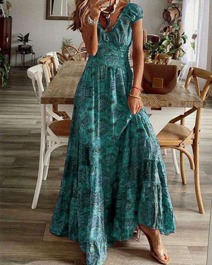 Boho Chic Floral Maxi Dress with Waist Tie