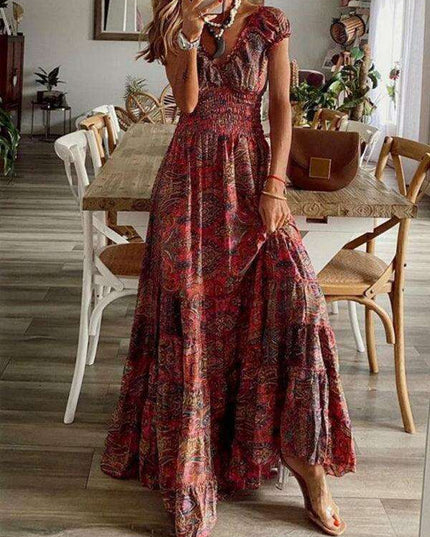 Boho Chic Floral Maxi Dress with Waist Tie