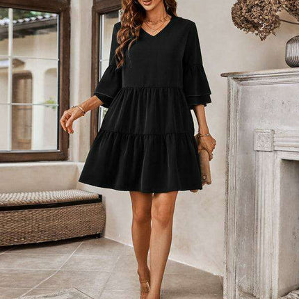Effortlessly Elegant V-Neck Loose-Fit Dress for Every Occasion