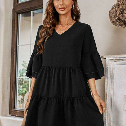 Effortlessly Elegant V-Neck Loose-Fit Dress for Every Occasion