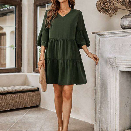 Effortlessly Elegant V-Neck Loose-Fit Dress for Every Occasion