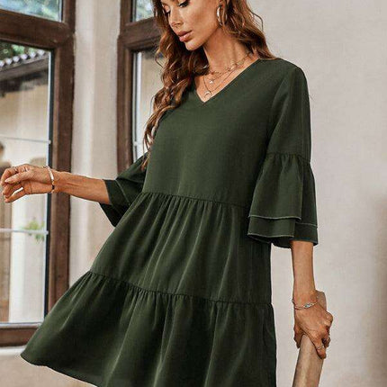 Effortlessly Elegant V-Neck Loose-Fit Dress for Every Occasion