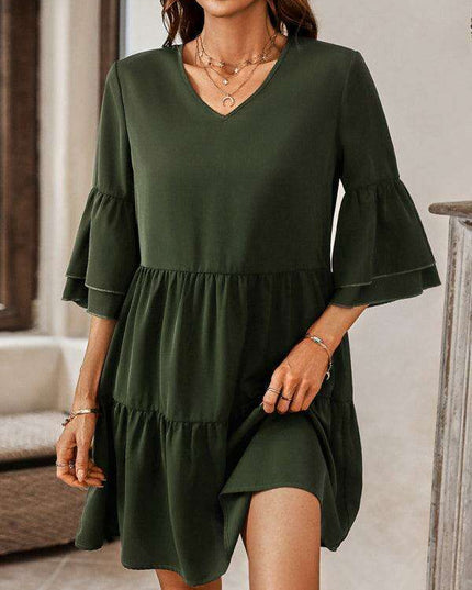 Effortlessly Elegant V-Neck Loose-Fit Dress for Every Occasion
