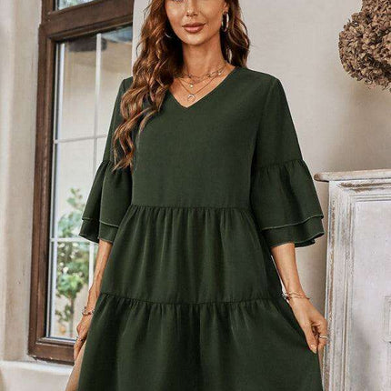 Effortlessly Elegant V-Neck Loose-Fit Dress for Every Occasion