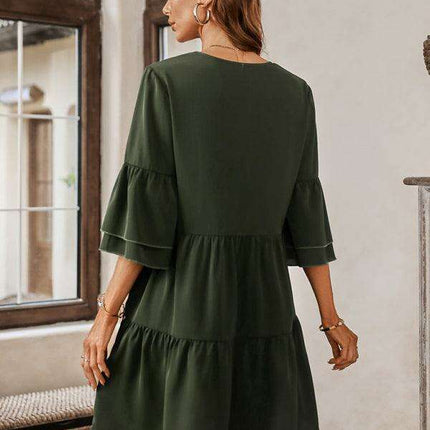 Effortlessly Elegant V-Neck Loose-Fit Dress for Every Occasion