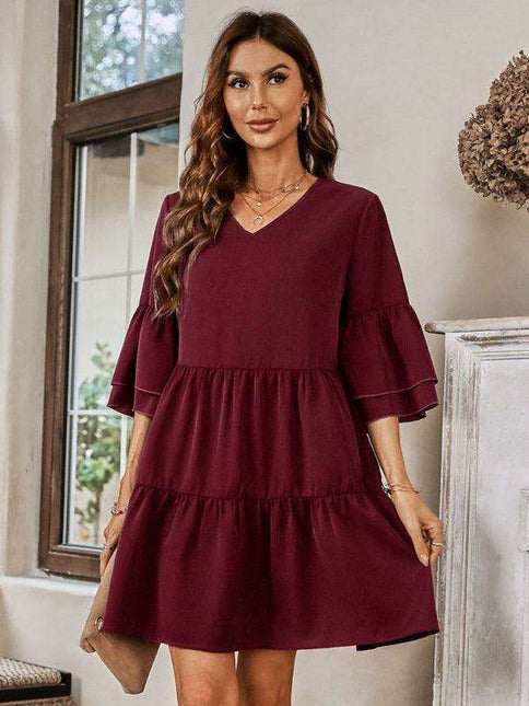 Effortlessly Elegant V-Neck Loose-Fit Dress for Every Occasion