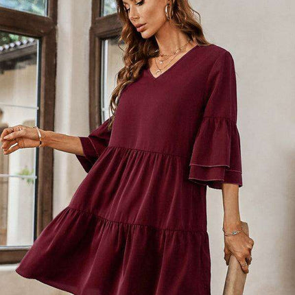 Effortlessly Elegant V-Neck Loose-Fit Dress for Every Occasion