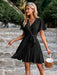 Sophisticated V-neck Dress with Flared Sleeves and Pleated Waist - Women's Elegant Attire