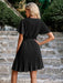 Sophisticated V-neck Dress with Flared Sleeves and Pleated Waist - Women's Elegant Attire