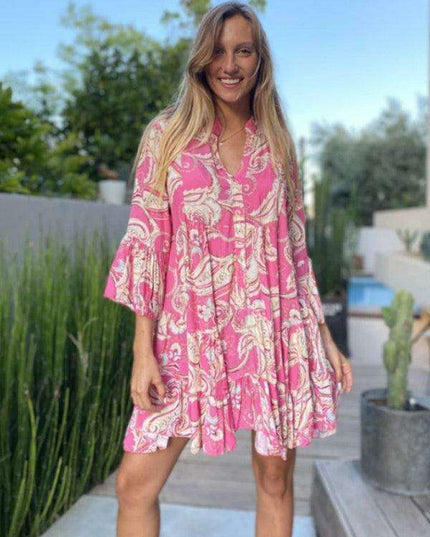 Boho Chic Layered Print Mini Dress