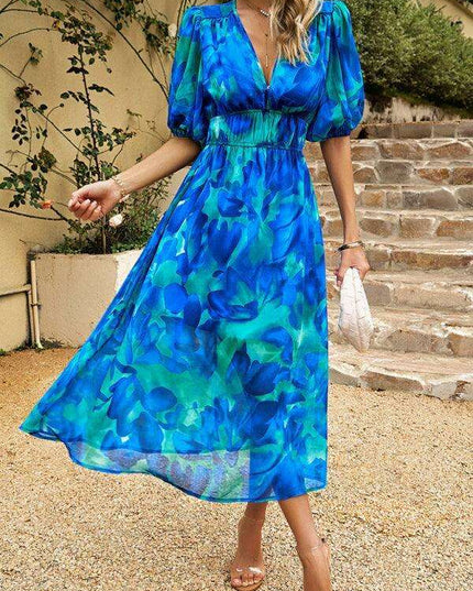 Bohemian Elegance V-Neck Dress with Stylish Waist Accents