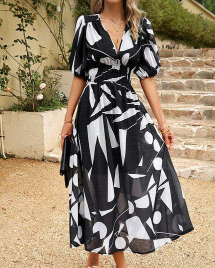 Bohemian Elegance V-Neck Dress with Stylish Waist Accents