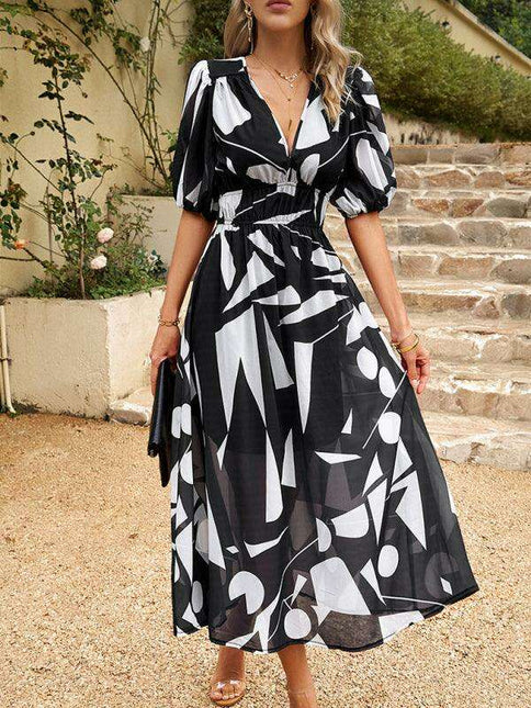 Bohemian Elegance V-Neck Dress with Stylish Waist Accents