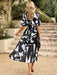 Elegant Waist Bohemian Print V-neck Dress for Holiday Glam