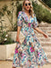 Elegant Waist Bohemian Print V-neck Dress for Holiday Glam