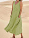 Chic Cotton Linen Sleeveless Dress with Round Neck and Pocket