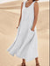 Elegant Cotton Linen Sleeveless Dress with Round Neck