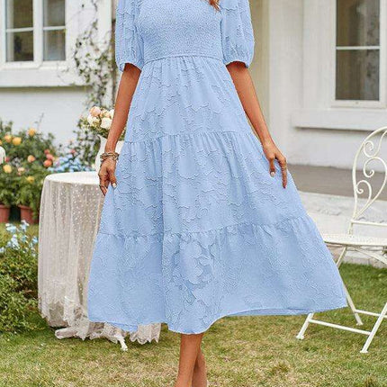 Graceful Jacquard Pleated Chiffon Evening Dress - Women's Elegant Attire