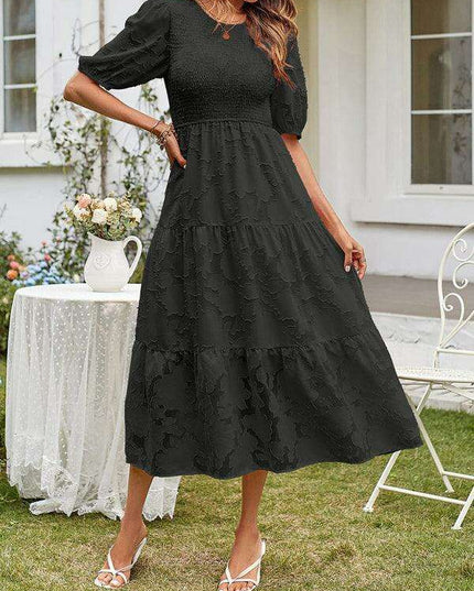 Graceful Jacquard Pleated Chiffon Evening Dress - Women's Elegant Attire