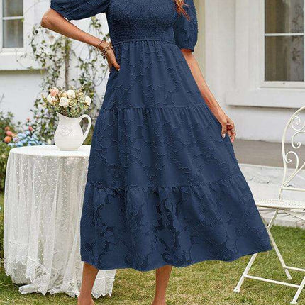 Graceful Jacquard Pleated Chiffon Evening Dress - Women's Elegant Attire