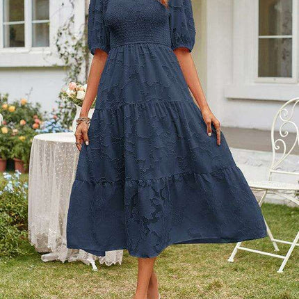 Graceful Jacquard Pleated Chiffon Evening Dress - Women's Elegant Attire