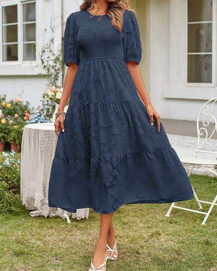 Graceful Jacquard Pleated Chiffon Evening Dress - Women's Elegant Attire