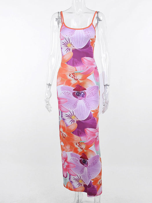 Abstract Elegance Maxi Dress with Shoulder-Baring Design