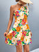 One-Shoulder Floral Print Women's Dress with Diagonal Design