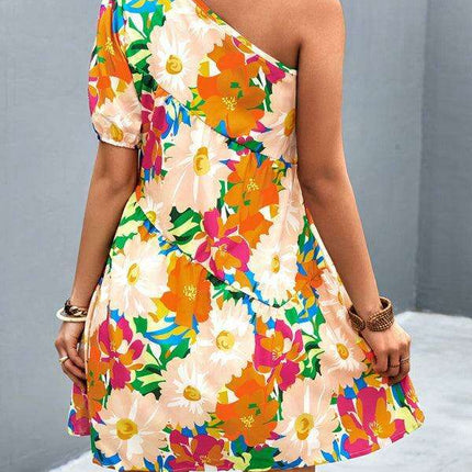 Chic Asymmetrical Floral One-Shoulder Dress