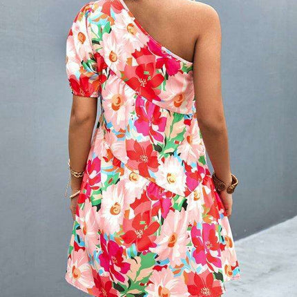 Chic Asymmetrical Floral One-Shoulder Dress
