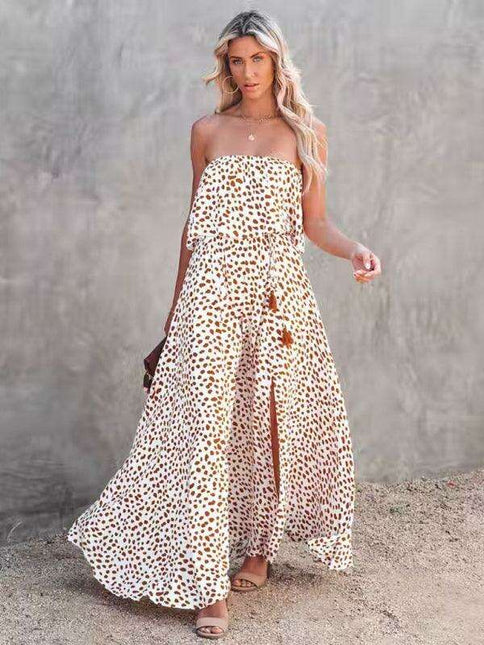 Chic One-Shoulder Leopard Print Dress with Ruffle and Slit - Perfect for Parties