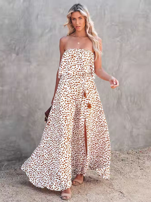 Leopard Print One-Shoulder Ruffle Slit Dress with a Bold Twist - Chic Leopard Print One-Shoulder Ruffle Dress