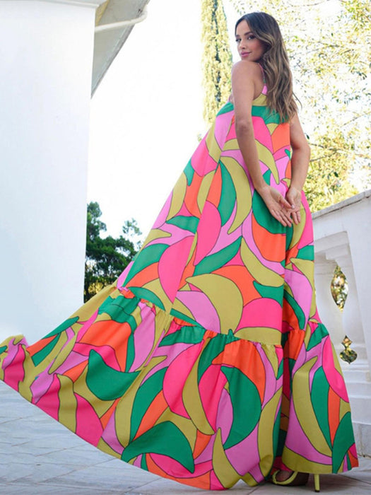Boho Chic Floral Print Maxi Dress with Sultry Backless Detail