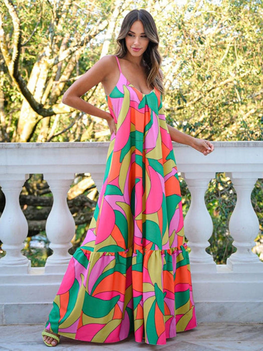 Boho Chic Floral Print Maxi Dress with Sultry Backless Detail
