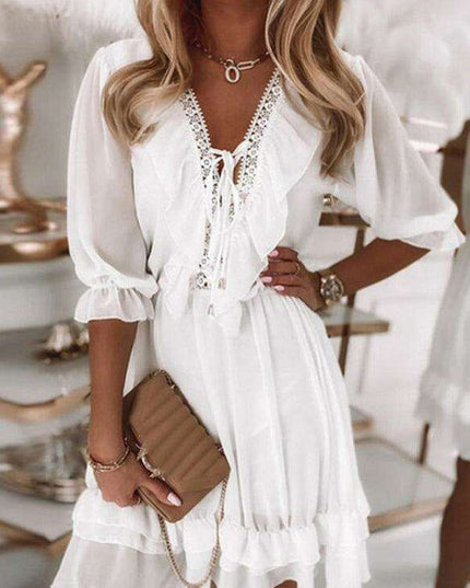 Elegant Mosaic Pattern V Neck Chiffon Dress for Effortless Style