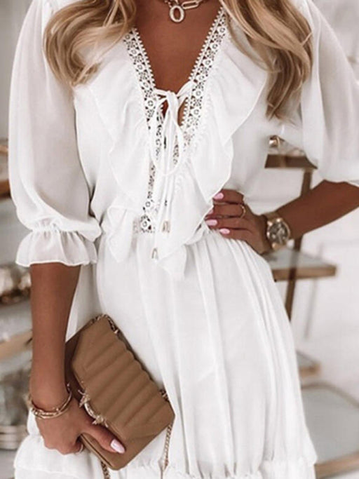 Mosaic Chiffon V Neck Loose Dress for Casual Chic