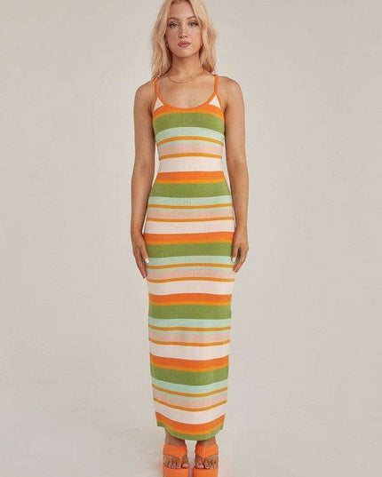 Elegant Wind Print Slim Fit Maxi Dress