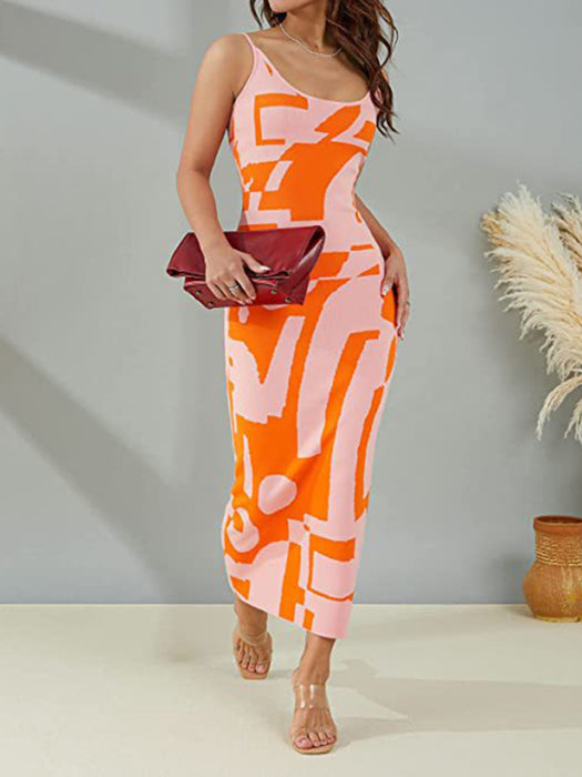 Elegant Wind Print Bodycon Maxi Dress