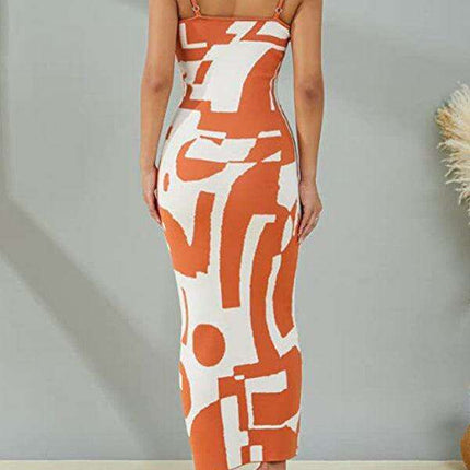 Elegant Wind Print Slim Fit Maxi Dress