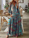 Bohemian Floral Print V-Neck Trumpet Sleeve Maxi Dress