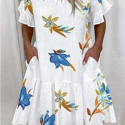 Effortless Chic V-neck Ruffle Pocket Dress for Stylish Comfort